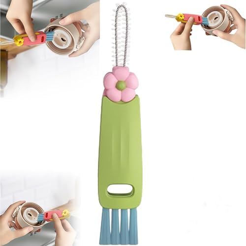 3 in 1 Cup Lid Cleaning Brush, 2025 Sealing Cover Cleanings Brushs Crevice Cleaning Brush Straw Cleaner Brush Cup Cleanings Brushs for Sealed Food Storage Containers with Lids(Green, 1Pack)
