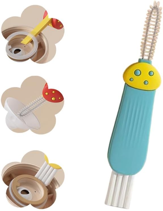 Moonboat 3 in 1 Cup Lid Cleaning Brush, 2024 New Portable Crevice Cleaning Brush Set for Baby Bottle Gap Tight Spaces Cup, Rotatable Cup Lid Cleaner Cup Mouth Scrubber, C-blue