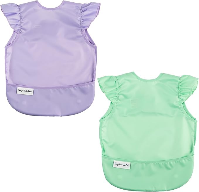 Tiny Twinkle Mess Proof Baby Bibs | 2 Pack Waterproof Toddler Bib for Eating | Baby Apron for Feeding, Machine Washable, Perfect Shower Gift (Sweet Treat, 6??4M)