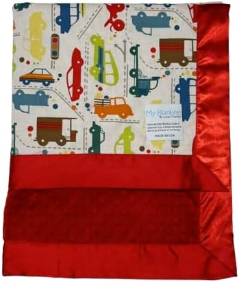 My Blankee Beep Beep White Pima Cotton with Minky Dot Red Baby Blanket