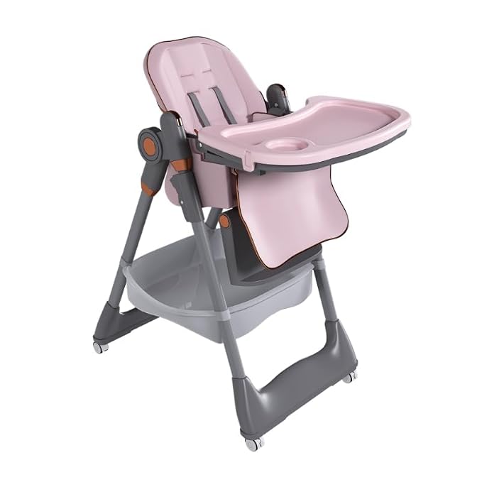 Portable Baby High Chair with 5-Level Height & 4-Tray Adjustments, 3-Position Recline, 12.8" Wide Seat (160lbs Capacity), Compact Fold for Home & Travel (6 Months-6 Years) (Pink)