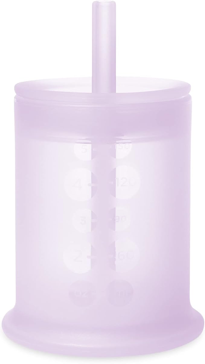 Olababy Silicone Training Cup with Straw Lid Bundle 5oz Lilac + 9oz Coral