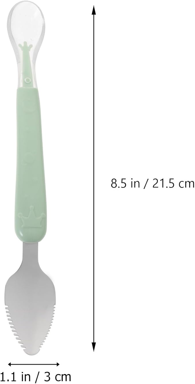 Kisangel Baby Scraper Spoon, Double Head Silicone Spoon Fruit Mud Puree Scraper for Practical Baby Training Feeding Shower, Green