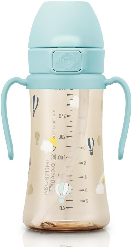 GROSMIMI Flip Top Spill Proof Sippy Cup, PPSU, BPA Free, 10 oz, Stage 2 Straw for Toddlers (Air balloon)