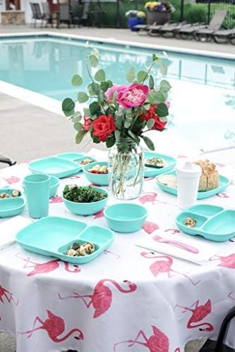 Re-Play Kids Dinnerware Set - 10 oz. Open Cup, 7" Flat Plate, 12 Oz. Bowl, Rounded Tip Fork and Deep Scoop Spoon - Dishwasher/Microwave Safe - Made in USA - Aqua