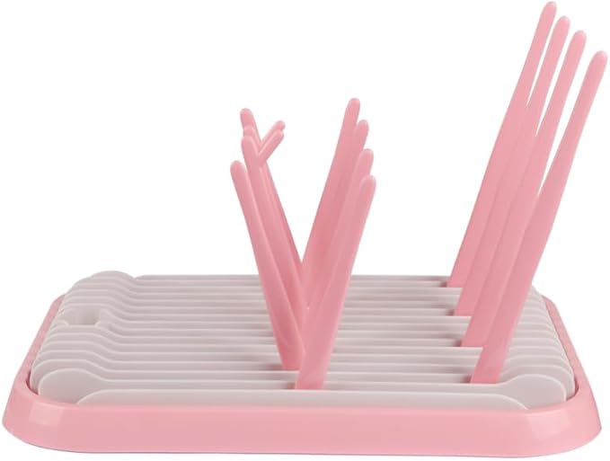 Baby Bottles Drying Rack, Folding Drainer for Feeding Bottles Accessories Dryer Holder(Pink)