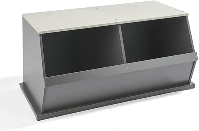 Badger Basket Two Bin Stackable Toy Storage Cubby Organizer for Kids, Playroom, Bedroom, or Nursery ??Wooden Toy Chest and Book Storage Unit ??Charcoal/Gray Woodgrain