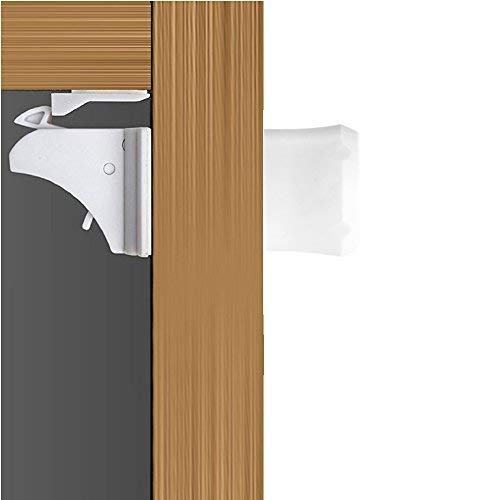 Vmaisi Safety Magnetic Cabinet Locks (4 Locks + 1 Key) Bundle with Extra Baby Proof Magnet Key, Work with Adhesive for Kitchen Cabinets, Drawers