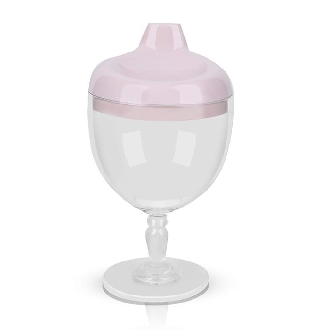 Princess Wine Sippy Cup Spill Proof, Fancy Wine Glass Sippy Cup No Spill for Baby Girl 1+ Year Old, Goblet Style Great for Your Princess Holiday Birthday Party, 5 Ounce (Pink)