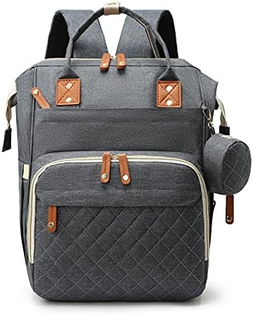 Diaper Bag Backpack, Multifunctional Travel Baby Bag with Changing Pad, Insulated Bottle Holders, Pacifier Case & Stroller Straps, Large Capacity Water Resistant, Unisex （Dark Gray