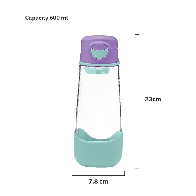 b.box 20oz Sport Spout Kids Water Bottle for School, Sports, Daycare - No-Straw Design for Easy Cleaning - Leakproof - Ergonomic Triangle Grip - Dishwasher Safe, BPA Free, PFAS Free - Lilac Pop