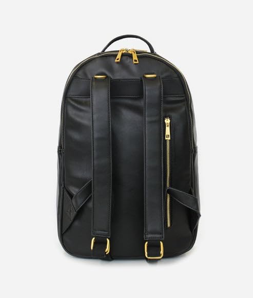 FAWN DESIGN Diaper Bag Backpack with Changing Pad, Faux Leather Black Backpack Diaper Bag with 4 Interior and 2 Exterior Pockets, Padded and Adjustable Straps for All Day Comfort, 15.5x11x5 inches