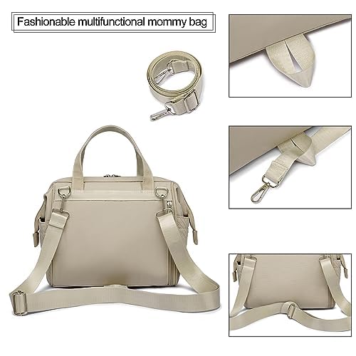 FHELAD Mini Diaper Bag Backpack, Lightweight Small Diaper Bag with Zipper & Shoulder Strap, Compact Diaper Tote for Short Trips, Stroller Organizer for Moms, Apricot