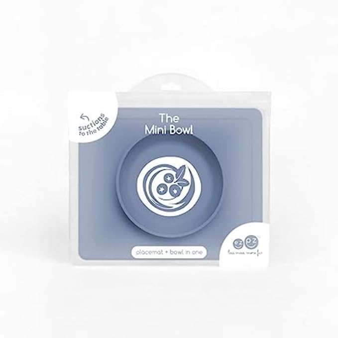 ezpz Mini Bowl (Indigo) - 12 Months+ - 100% Silicone Suction Placemat + Bowl for Toddlers - Comes with a Reusable Travel Bag