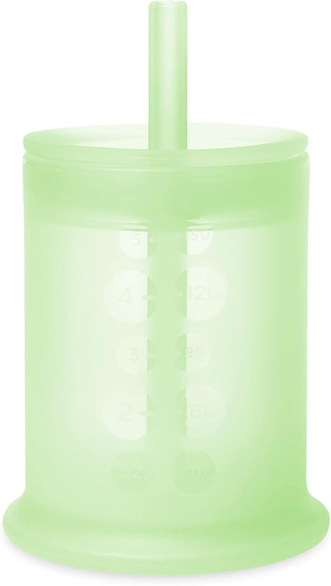 Olababy Silicone Training Cup with Straw Lid Bundle 5oz Kiwi + 5oz Coral