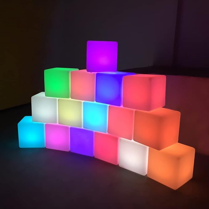 Mr.Go 10-inch Rechargeable LED Cube Light w/Remote, 16 RGB Colors & Dimmable LED Cube Lamp Night Light Mood Lamp, Ambient Decorative Lighting, Cordless & Waterproof for Indoor Outdoor Use