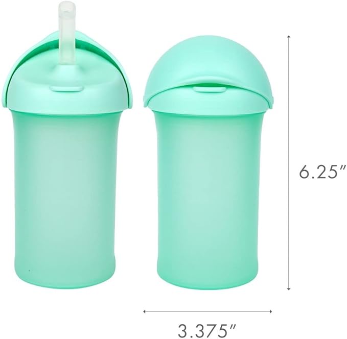 Boon Swig Insulated Silicone Straw Sippy Cup - Flip Top Spill Proof Toddler Straw Cups - Baby and Toddler Feeding Supplies - Baby Travel Essentials - 9 Oz - Mint