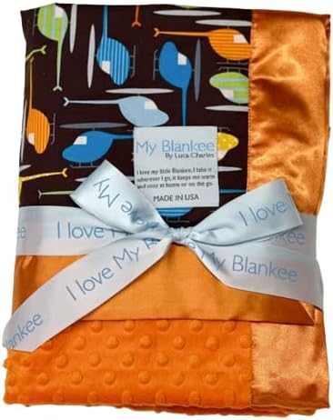 My Blankee Helicopter Brown Pima Cotton with Orange Minky Dot Baby Blanket
