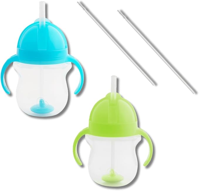Munchkin Weighted Straw Sippy Cups for Toddlers 7oz, Leak Proof, Easy to Hold-Great toddler cups with straws, Supports Straw-use Education, Straw Cups (Blue/Green)
