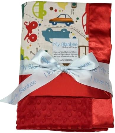 My Blankee Beep Beep White Pima Cotton with Minky Dot Red Baby Blanket