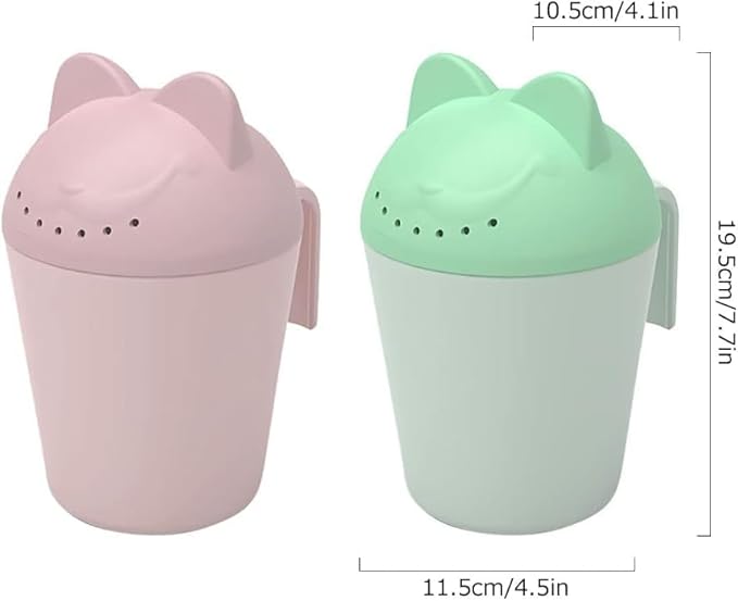 Control The Flow Baby Rinse Cup Cute Cartoon Cat Baby Rinser to Wash Hair and Body Pail Shampoo Rinser Rinser-Cup for Bath Time with Easy Grip Handle and 7 Water Outlets Green