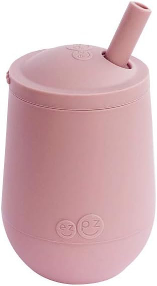 ezpz Mini Cup + Straw Training System (Blush) - 9 Months+ - 100% Silicone Training Cup for Infants + Toddlers - Designed by a Pediatric Feeding Specialist