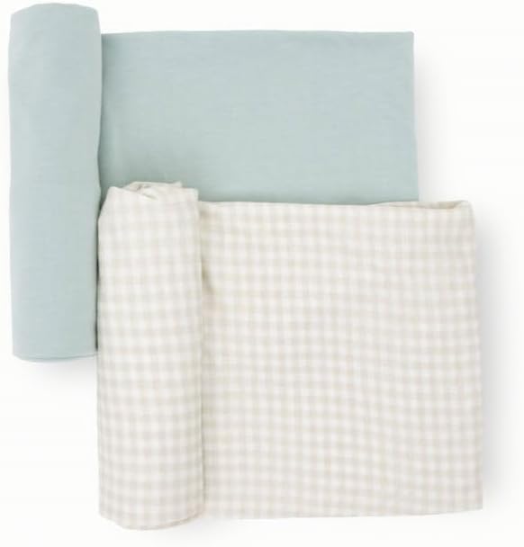 Little Unicorn Large Stretch Knit Swaddle Blanket 2 Pack| Super Soft with Optimal Stretch for swaddling | Giftable Set (Frost Green)