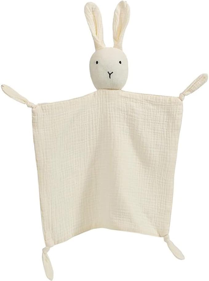 Organic Cotton Muslin Lovey Blanket, Organic Cotton Muslin Bunny Security Blanket Soft & Breathable Lovie Baby Gifts for Boys and Girls