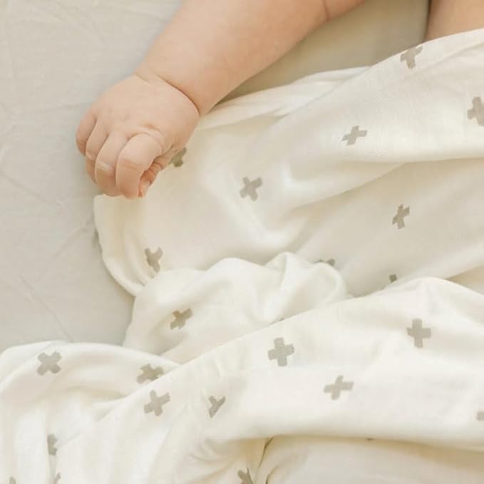 Little Unicorn Large Stretch Knit Swaddle Blanket 2 Pack| Super Soft with Optimal Stretch for swaddling | Giftable Set (Grey Cross)