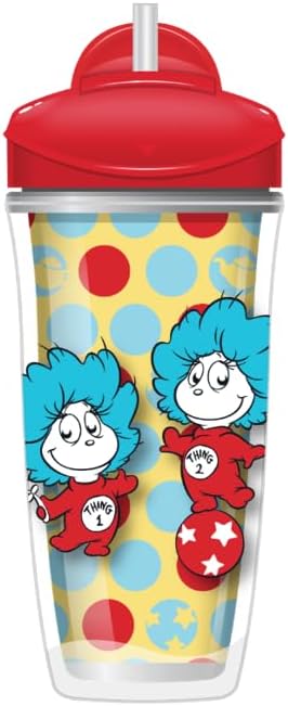 Playtex Baby Sipsters Straw Sippy Cup for 12+ Months, 9 Ounce (2 Count), Dr. Seuss Cat in the Hat Design, Insulated Toddler Water Bottle for Kids, Spill-Proof Cups for Toddlers 1-3, Stage 3
