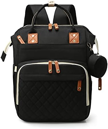 Diaper Bag Backpack, Multifunctional Travel Baby Bag with Changing Pad, Insulated Bottle Holders, Pacifier Case & Stroller Straps, Large Capacity Water Resistant, Unisex (Black)