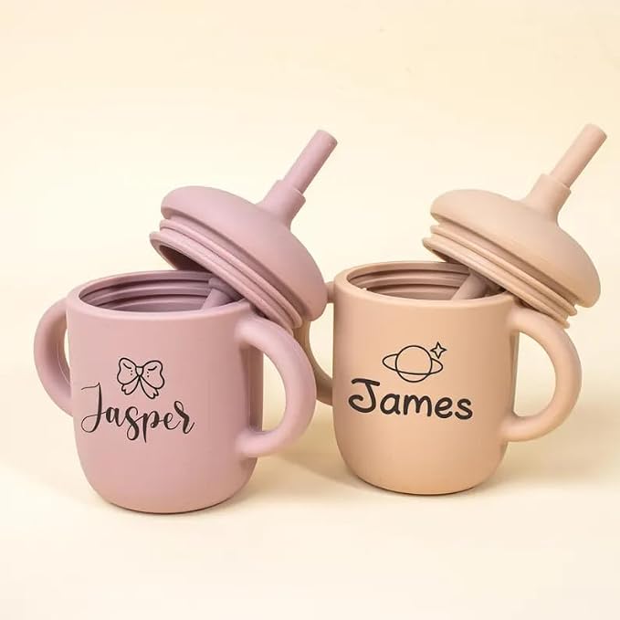 Custom Baby Sippy Cup with Engraved Name,Personalized Silicone Baby Cup with Handle,Newborn & Christmas Gift