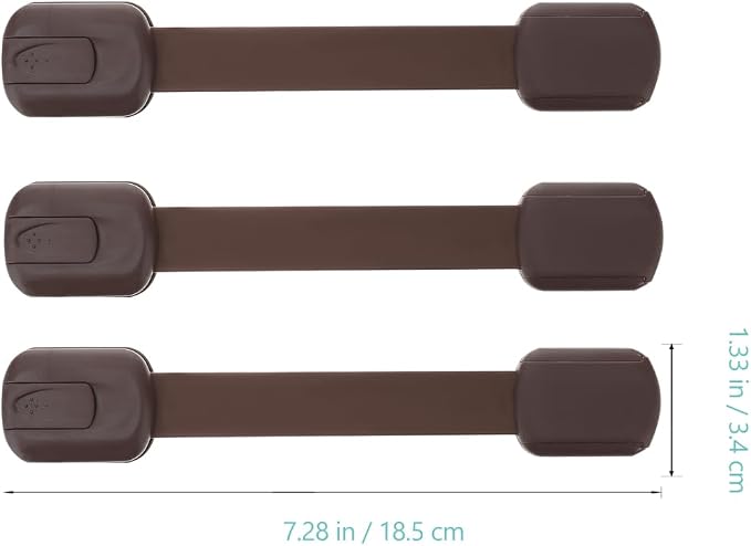 KOMBIUDA Adjustable Child Safety Cabinet Locks Brown - Baby Proof Strap Drawer Latches for Cabinets Appliances Refrigerators - Easy Peel and Stick Installation for Home Safety