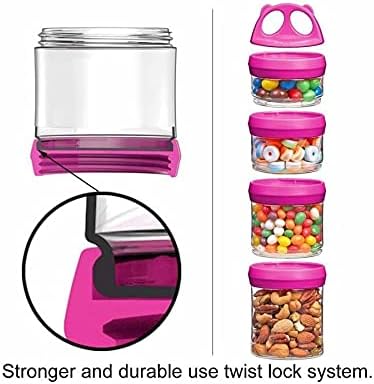 BariatricPal 4 Compartment Twist Lock, Stackable, Leak-Proof, Food Storage, Snack Jars & Portion Control Lunch Box (3-Color Variety Pack)