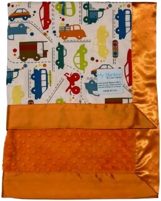 My Blankee Beep Beep White Pima Cotton with Minky Dot Orange Baby Blanket