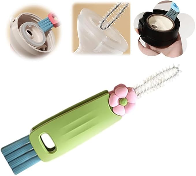 New 3 in 1 Cup Lid Cleaning Brush, Multifunctional Lid Cleaner Brush for Baby Bottle Gap Tight Spaces Cup, Portable Crevice Cleaning Brush Set (Green)