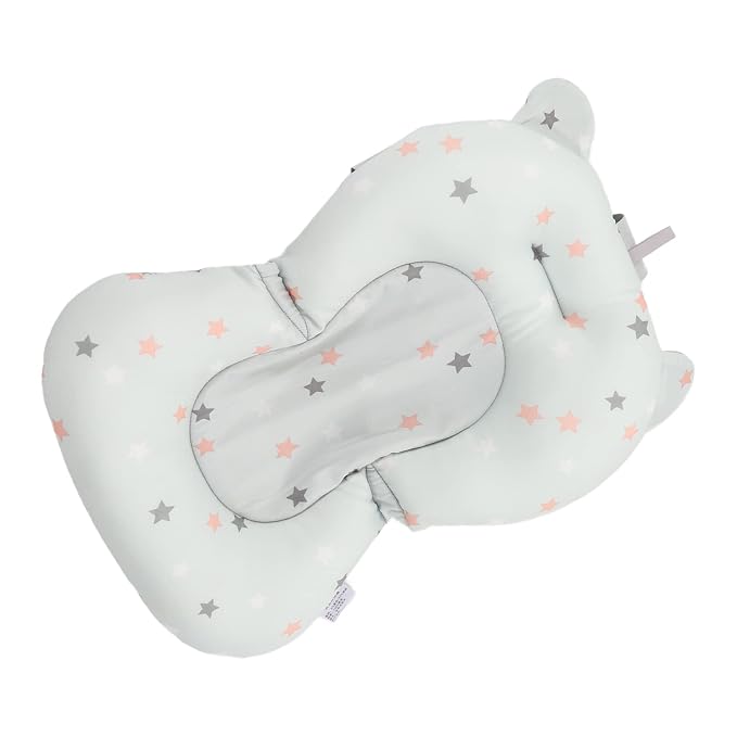 Baby Bath Seat, Baby Bath Tub Cushion for Bathtub Sink for Infant Newborn, Floating Foldable Adjustable Infant Bath Supporter, Easy to Clean (Light Blue Stars)