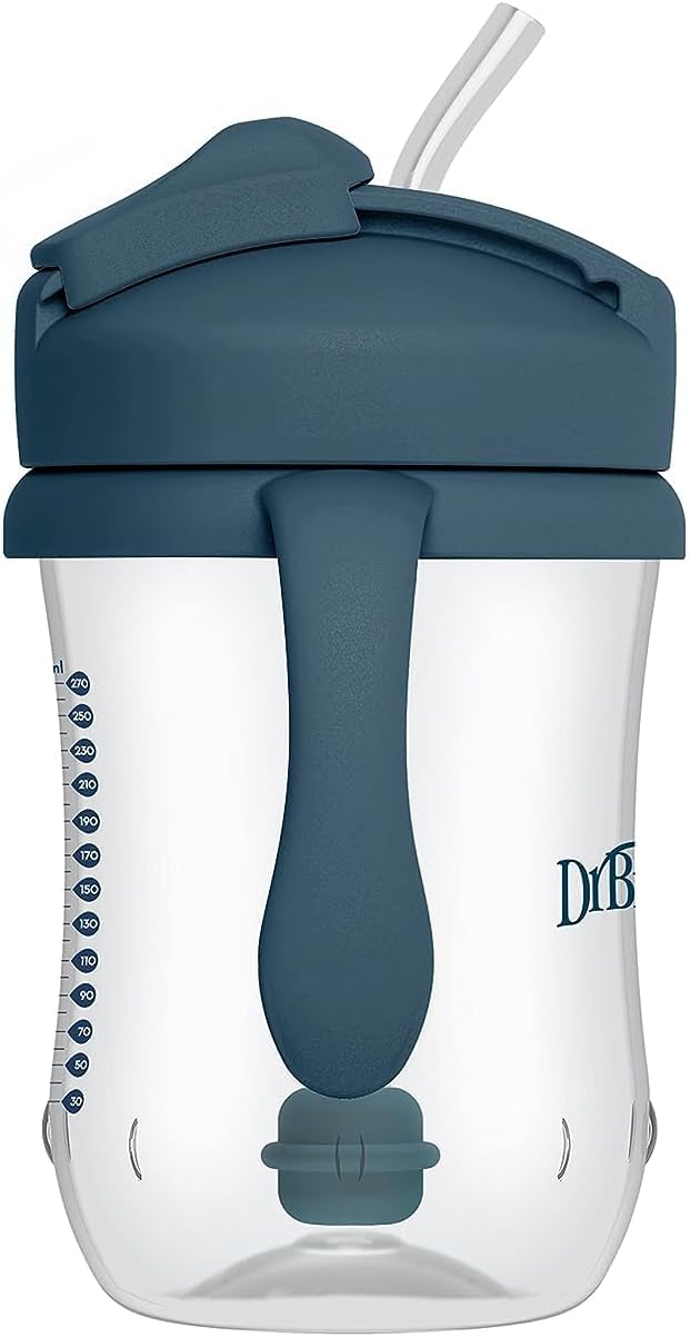 Dr. Brown's Milestones Baby's First Straw Cup, Training Cup with Weighted Straw, 9 oz/270 mL, BPA-free, 6m+, Dark Blue, 12-Pack