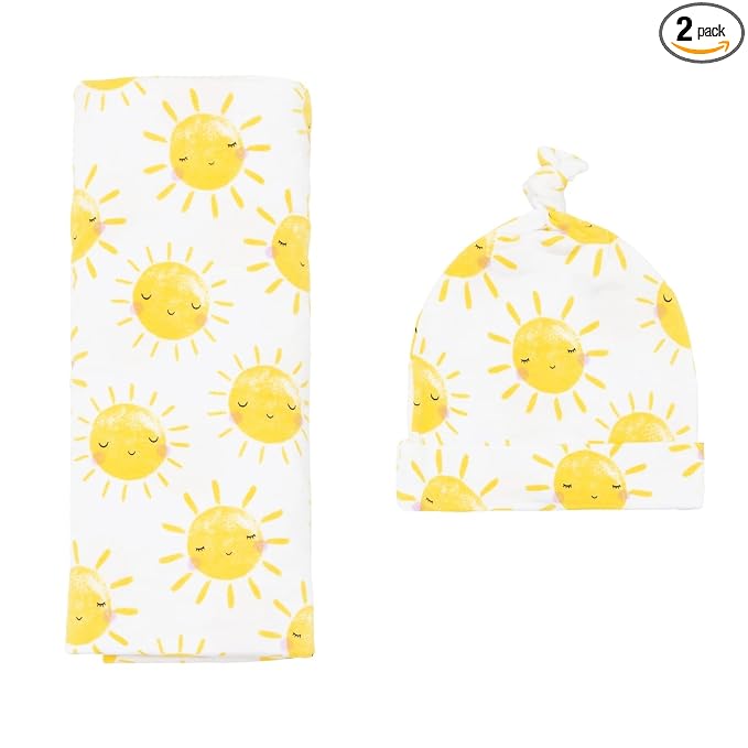 Little Sleepies Swaddle & Hat Set, Baby Swaddles Newborns, Soft Viscose from Bamboo Swaddle Blanket Wrap (Sunshine)