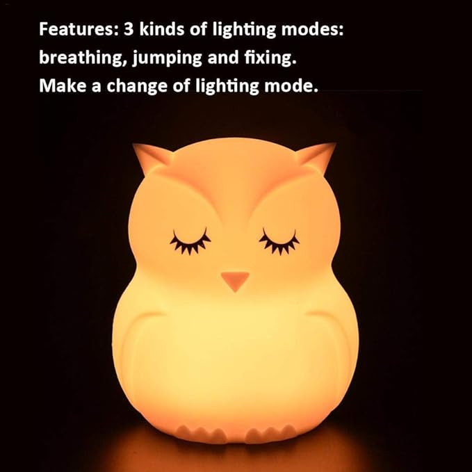 Big Size Night Light for Kids, Children Night Light, Bedside Lamp Multicolor Light with Remote Control, Break Resistant, Eye Caring, Adjustable Brightness & Color, Timing Function - Large Owl