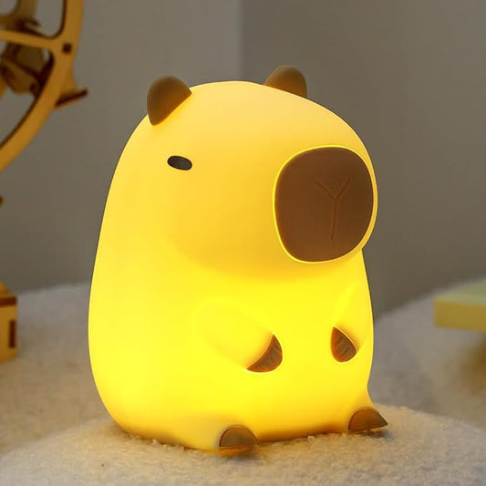 Capybara Night Light for Kids, LED Squishy Animal Night Lamp Rechargeable, Novelty Nursery Lamp Nightlight for Kids, 2 Levels Dimmable Touch Lamp for Bedroom, Home Decor Gifts Stuff for Girls Boys