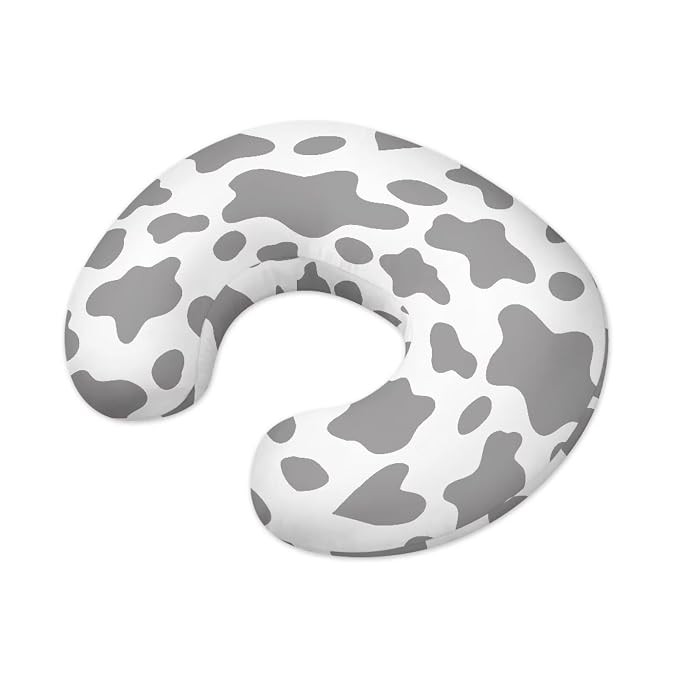Grey Cow Print Nursing Pillow Slipcover Case Machine Washable Cozy Feeding Pillow Case for Boy & Girl Newborn Nursing Pillow Support Cover for New Parents