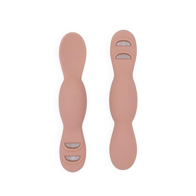 Yeah Baby Goods All You-Tensil, 2 Pack – Silicone Baby Led Weaning Spoon & Dipper - Self-Feeding Spoon Designed by Feeding Specialist to Support Development, 4+ Months Baby Utensils, (Pale Terracotta)