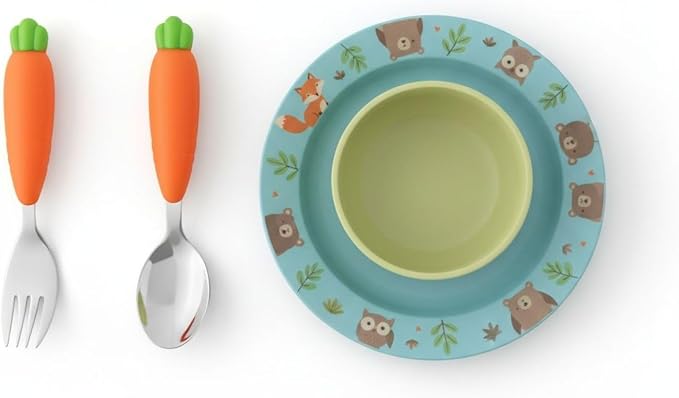 2 Pcs Little One Utensils Set, 304 Stainless Steel Fork and Spoon with Food-Safe Silicone Handle, Carrot Design, Sized for Little One Self-Feeding