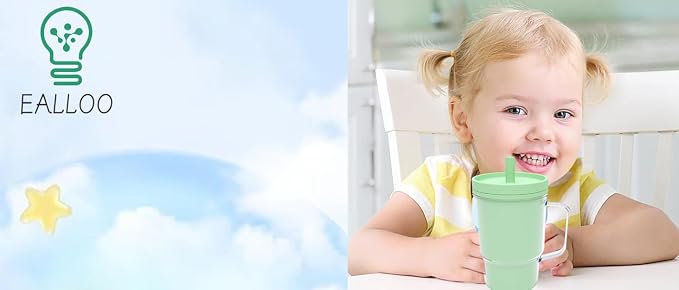 Silicone Sippy Toddlers Cup with Handle & Reusable Silicone Straws for Kids ABS Baby Training Cup with Soft Spout Heat-Resistant, Leak-Proof, Sweat &Spill Proof, No Spill Flip-It 8.8oz (Green)