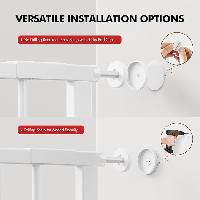 Baby Gate for Stairs, 28"-51.5" Adjustable Width, 27" Height, Dog Gate for Doorways with Pressure & Wall Mount Kits, Baby Safety Gate for Stairs, Doorways, and Indoor Use (white28-51.5",27")