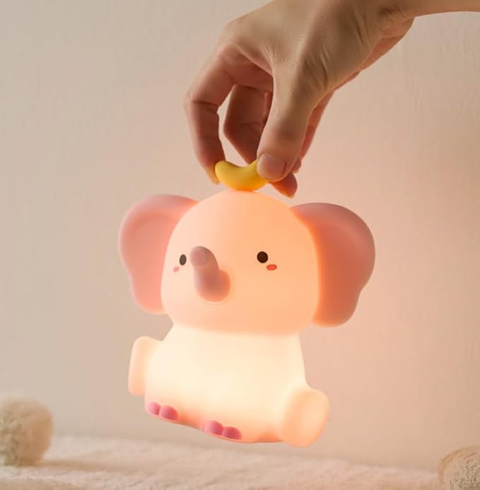 Elephant Night Light for Kids, LED Squishy Animal Night Lamp Rechargeable, Novelty Nursery Lamp Nightlight for Kids, 2 Levels Dimmable Touch Lamp for Bedroom, Home Decor Gifts Stuff for Girls Boys