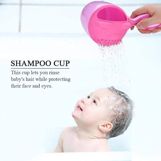 ViaGasaFamido Baby Rinse Cup, Shampoo & Bath Rinser, Wash Hair with 2 Pour Spouts for Protecting Kids Face and Eyes, Pink, 21x10.7x15cm/8.3x4.2x5.9in