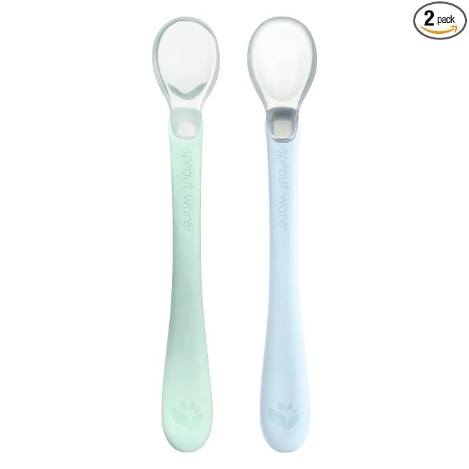 green sprouts Silicone and Sprout Ware First Food Spoons, Light Sage/Light Blueberry