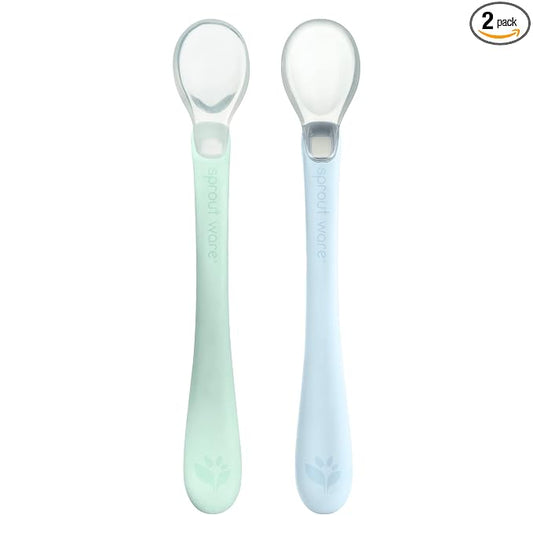 green sprouts Silicone and Sprout Ware First Food Spoons, Light Sage/Light Blueberry